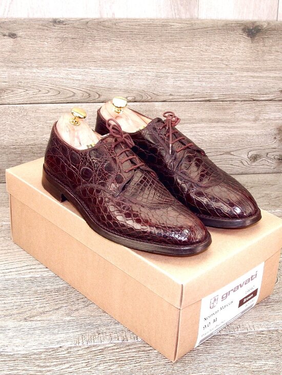 Mens Burgundy Crocodile-Print Leather Dress Oxfords main image 9